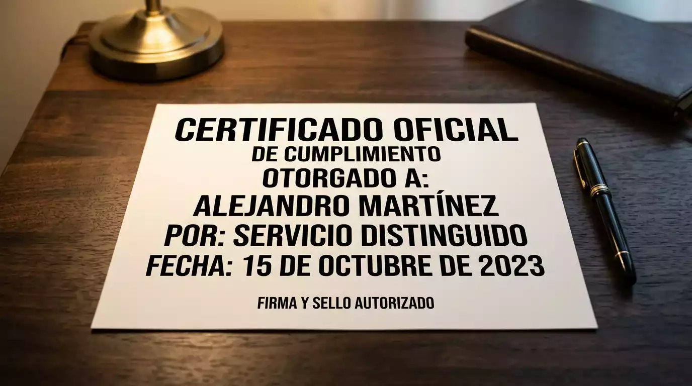 Documento oficial con sellos sobre escritorio de madera