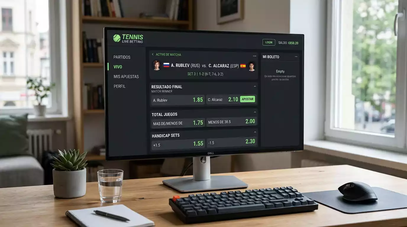 Pantalla de operador mostrando cuotas de partido de tenis