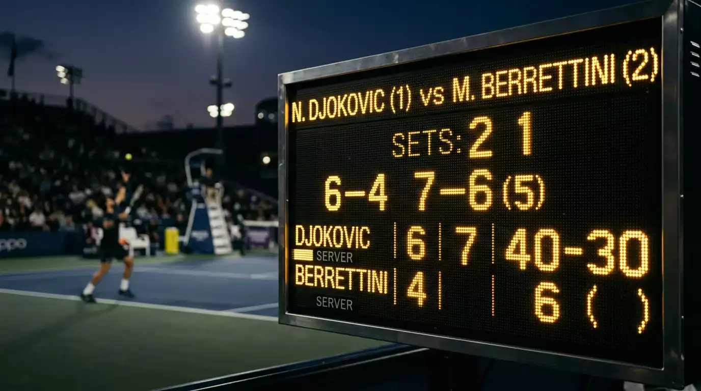 Marcador de tenis mostrando puntuacion de partido ajustado