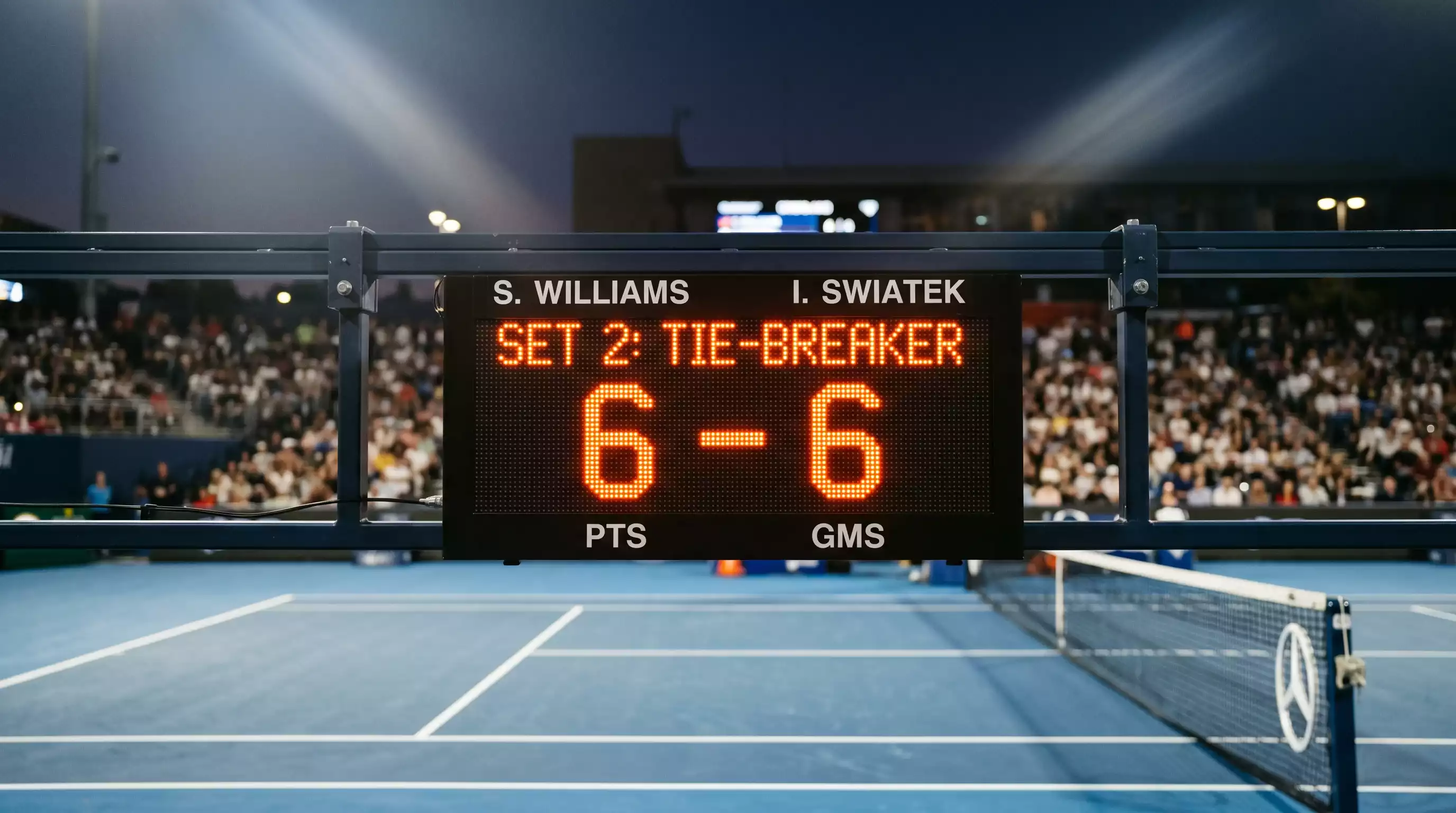 Marcador de tenis mostrando empate 6-6 antes del tie-break decisivo
