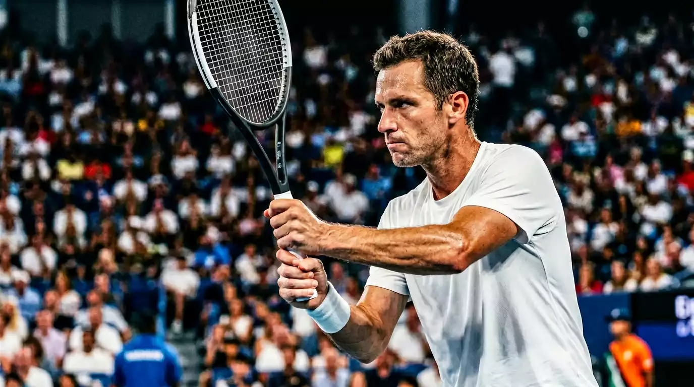 Jugador de tenis concentrado durante un tie-break decisivo